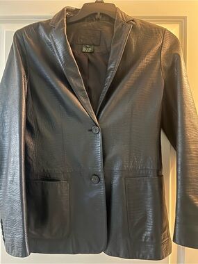 Ralph Lauren Black Textured soft genuine -Leather Blazer